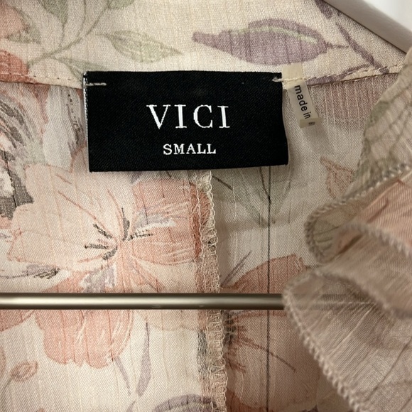 Vici Womens Midi Dress S Cream Pink Pullover Drop Waist Ruffle Cuff Floral Boho - Picture 2 of 15